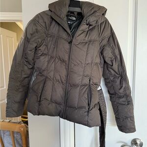 North Face 550 Gray Oversized Hood Belted Puffer Jacket Sz S